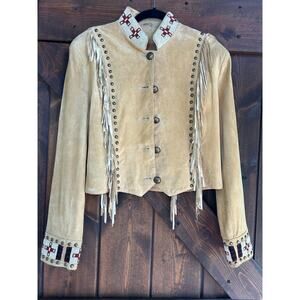 Scully vintage women’s XL leather beaded fringe jacket